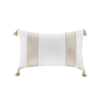 Embroidered Cotton Oblong Pillow with Tassels, Hidden Zipper, Hypoallergenic Filling, Ideal for Home Decor, 20" L x 12" W x 5" H, Multicolor(m-2)