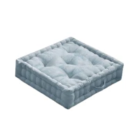 Hypoallergenic Poly Chenille Square Floor Pillow Cushion with Textured Fabric, Tufted Detailing, Scalloped Edge, 24" L x 24" W x 5" H, Aqua(m-2)