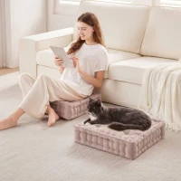 Textured Poly Chenille Square Floor Pillow Cushion with Hypoallergenic Polyester, Tufted Detailing, Scalloped Edge, 24" L x 24" W x 5" H, Blush(m-6)