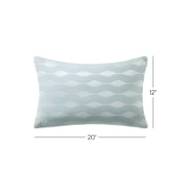 100% Cotton Oblong Decorative Pillow with Wavy Embroidery, Hypoallergenic Polyester Fill, Perfect for Bedroom Decor, 20" L x 12" W x 5" H, Blue(m-3)