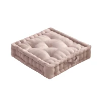 Textured Poly Chenille Square Floor Pillow Cushion with Hypoallergenic Polyester, Tufted Detailing, Scalloped Edge, 24" L x 24" W x 5" H, Blush(m-2)