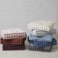 Textured Chenille Square Floor Pillow Cushion with Tufted Detailing, Scalloped Edge, Hypoallergenic 100% Polyester, 20" L x 20" W x 5" H", Navy(m-6)