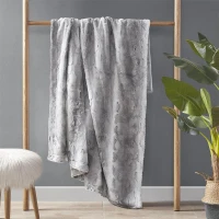 Luxurious Oversized Faux Fur Throw Blanket with Faux Mink Reverse, Machine Washable, OEKO-TEX Certified, 70" L x 60" W x 0.25" H, Gray(m-1)