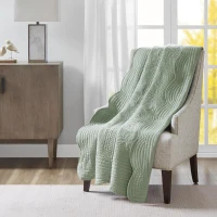 Oversized Quilted Throw with Microfiber, Cotton Filling, Scalloped Edges, Machine Washable Blanket for Any Couch, 72" L x 60" W x 0.25" H, Seafoam(m-1)
