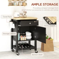 HOMCOM Kitchen Island on Wheels, Rolling Kitchen Cart with Wood Top, Towel Rack, Drawer and Shelf for Dining Area, Black(m-4)
