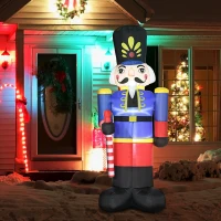 HOMCOM 8ft Christmas Inflatables Outdoor Decorations Nutcracker Toy Soldier with Scepter, Blow-Up Yard Christmas Decor with LED Lights Display(m-2)
