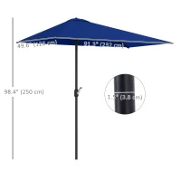 Outsunny 8ft Half Round Umbrella Outdoor Balcony Parasol Patio Garden Outdoor Window Sun Shade w/ 5 Ribs(m-3)