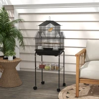 PawHut 48" Bird Cage with Perch, Swing, Food Container, Slide-out Tray, Handle, Parrot Cage for Finches, Canaries, Budgies(m-8)