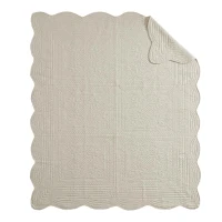 Oversized Quilted Throw with Scalloped Edges, Microfiber Face, Cotton Filled Blanket for Living Room, Bedroom, 72" L x 60" W x 0.25" H, Cream(m-7)