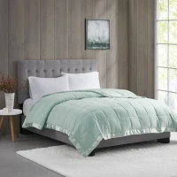King Size Lightweight Down Alternative Blanket with Satin Trim, OEKO-TEX Certified, Machine Washable, 108" L x 90" W x 0.25" H, Seafoam(m-4)