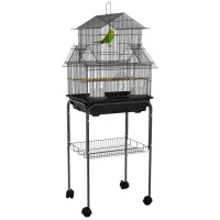 PawHut 48" Bird Cage with Perch, Swing, Food Container, Slide-out Tray, Handle, Parrot Cage for Finches, Canaries, Budgies(m-11)
