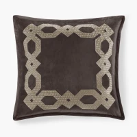 Geometric Velvet European Pillow Sham with Metallic Embroidery, Hidden Zipper, Machine Washable, 26" L x 26" W x 0.13" H, Brown(m-2)