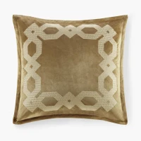 Geometric Velvet European Pillow Sham with Metallic Embroidery, Hidden Zipper Closure, OEKO-TEX Certified, 26" L x 26" W x 0.13" H, Gold(m-2)