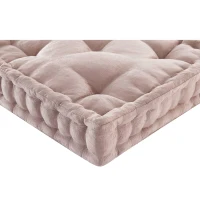 Textured Poly Chenille Square Floor Pillow Cushion with Hypoallergenic Polyester, Tufted Detailing, Scalloped Edge, 24" L x 24" W x 5" H, Blush(m-12)