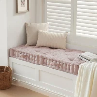 Textured Poly Chenille Square Floor Pillow Cushion with Hypoallergenic Polyester, Tufted Detailing, Scalloped Edge, 24" L x 24" W x 5" H, Blush(m-5)