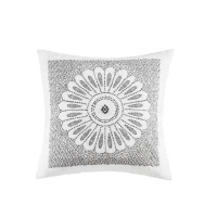 Cotton Embroidered Decorative Square Pillow with Metallic Medallion Design, Hypoallergenic Filling, Removable Cover, 20" L x 20" W x 5" H, Gray(m-2)