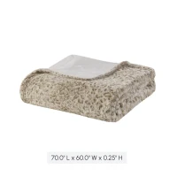 Oversized Faux Fur Throw with Faux Mink Reverse, OEKO-TEX Certified, Stylish Machine Washable Blanket, 70" L x 60" W x 0.25" H, Leopard(m-3)
