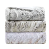 Machine Washable Oversized Faux Fur Throw with Marble Print, Luxuriously Soft Blanket with Faux Mink Reverse, 70" L x 60" W x 0.25" H, Gray(m-7)