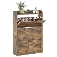 HOMCOM Narrow Shoe Storage Cabinet Farmhouse Shoe Cabinet with 3 Flip Drawers Adjustable Shelves for Entryway Rustic Brown(m-11)