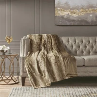 Oversized Faux Fur Throw with Faux Mink Reverse, OEKO-TEX Certified, Luxurious Machine Washable Blanket, 70" L x 60" W x 0.25" H, Tan(m-4)
