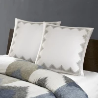 Cotton Embroidered Euro Sham with Antimicrobial Treatment, Hidden Zipper, Pillow Cover with Geometric Design , 26" L x 26" W x 0.13" H, White(m-1)