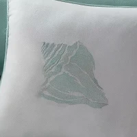 Coastal Inspired Square Pillow with Conch Shell Embroidery, 100% Cotton Jacquard, Hypoallergenic Polyester Filling, 16" L x 16" W x 5" H, Multicolor(m-6)