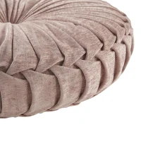 Poly Chenille Round Floor Pillow Cushion with Textured Fabric, Tufted Button Center, Pleated Detailing, 22" L x 22" W x 6" H, Blush(m-9)