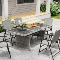 Outsunny 75" Outdoor Dining Table for 6-8, Wicker Patio Table with Storage Shelf and WPC Slatted Top for Balcony, Grey(m-8)