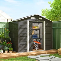 Outsunny 7.7' x 6.5' Outdoor Metal Garden Shed House Hut Gardening Tool Storage with Ventilation, Dark Grey(m-8)