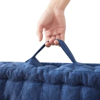 Textured Poly Chenille Square Floor Pillow Cushion with Tufted Detailing, Scalloped Edge, Hypoallergenic Polyester, 24" L x 24" W x 5" H, Navy Blue(m-11)