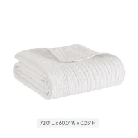 Oversized Quilted Throw with Scalloped Edges, Microfiber Face, Cotton Filled Blanket for Living Room, Bedroom, 72" L x 60" W x 0.25" H, White(m-3)