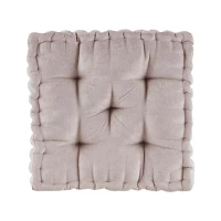 Textured Chenille Square Floor Pillow Cushion with Tufted Detailing, 100% Hypoallergenic Polyester, Scalloped Edge, 20" L x 20" W x 5" H, Blush(m-2)