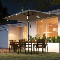 Outsunny Patio Umbrella with 22 LED Solar Lights and Tilt, Light Grey(m-1)