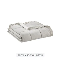 Machine Washable Down Alternative Blanket with Satin Trim, Hypoallergenic Polyester, Perfect for Summer, Spring, 90" L x 90" W x 0.25" H, Gray(m-3)