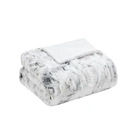 Machine Washable Oversized Faux Fur Throw with Marble Print, Luxuriously Soft Blanket with Faux Mink Reverse, 70" L x 60" W x 0.25" H, Gray(m-2)