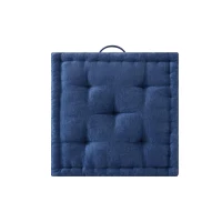 Textured Poly Chenille Square Floor Pillow Cushion with Tufted Detailing, Scalloped Edge, Hypoallergenic Polyester, 24" L x 24" W x 5" H, Navy Blue(m-13)