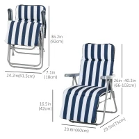 Outsunny Set of 2 Garden Sun Lounger Outdoor Reclining Seat Cushioned Seat Foldable Adjustable Recliner White and Blue(m-3)