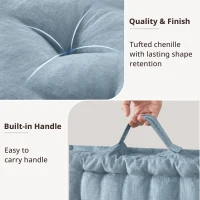 Hypoallergenic Poly Chenille Square Floor Pillow Cushion with Textured Fabric, Tufted Detailing, Scalloped Edge, 24" L x 24" W x 5" H, Aqua(m-9)