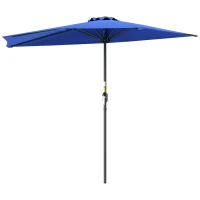 Outsunny 9ft Half Round Umbrella Outdoor Patio Garden Balcony Parasol Window Sun Shade w/ 5 Ribs, Deep Blue(m-11)