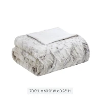 Machine Washable Oversized Faux Fur Throw Blanket with Marble Print, Luxuriously Soft Polyester, 70" L x 60" W x 0.25" H, Natural(m-3)