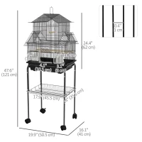 PawHut 48" Bird Cage with Perch, Swing, Food Container, Slide-out Tray, Handle, Parrot Cage for Finches, Canaries, Budgies(m-3)