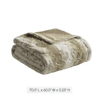 Luxuriously Soft Oversized Faux Fur Throw Blanket with Faux Mink Reverse, Machine Washable, OEKO-TEX Certified, 70" L x 60" W x 0.25" H, Sand(m-3)