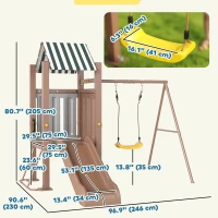 Qaba 4-in-1 Kids Swing Set for Playground with Slide, Covered Fort, Climbing Ladder, Ground Stakes, for Kids Ages 3-8, Brown(m-3)