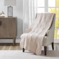 Oversized Quilted Throw with Scalloped Edges, Microfiber Face, Cotton Filled Blanket for Living Room, Bedroom, 72" L x 60" W x 0.25" H, Blush(m-1)