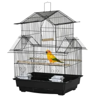 PawHut 25" Bird Cage with Perch, Swing, Food Container, Slide-out Tray, Handle, Parrot Cage for Finches, Canaries, Budgies(m-2)