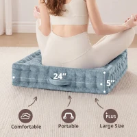 Hypoallergenic Poly Chenille Square Floor Pillow Cushion with Textured Fabric, Tufted Detailing, Scalloped Edge, 24" L x 24" W x 5" H, Aqua(m-6)