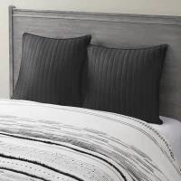 100% Cotton Quilted Euro Sham with Embroidery, Hidden Zipper, Farmhouse Machine Washable Pillowcase, 26" L x 26" W x 0.25" H, Black(m-1)