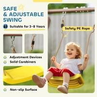 Qaba 4-in-1 Kids Swing Set for Playground with Slide, Covered Fort, Climbing Ladder, Ground Stakes, for Kids Ages 3-8, Brown(m-6)