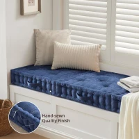 Textured Poly Chenille Square Floor Pillow Cushion with Tufted Detailing, Scalloped Edge, Hypoallergenic Polyester, 24" L x 24" W x 5" H, Navy Blue(m-4)