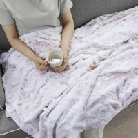 Luxuriously Soft Oversized Faux Fur Throw Blanket with Marble Print, Faux Mink Reverse, Machine Washable, 70" L x 60" W x 0.25" H, Blush(m-4)